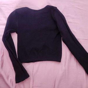 Zara Black Ribbed Long Sleeve Cropp Top