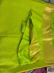 Lime Yellow Pure Kanchi Saree- Unstiched Blouse