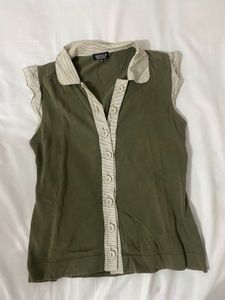 Sonia Rykiel Olive Green Sleeveless Blouse