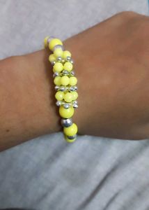 Yellow &amp; Silver Beaded Bracelet