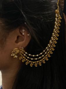 Kushal's Gold Plated Antique Bead Matil Ear Chain