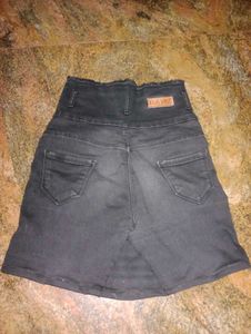 Black High-Waisted Denim Mini Skirt