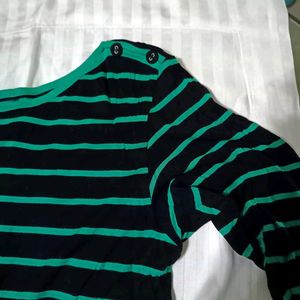 Black Green Stripes Shirt For Women