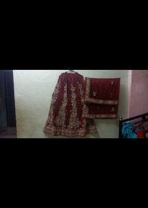 Maroon Velvet Lehenga With Dupatta Set