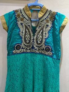 Sea Green Anarkali Dress (Soft Net &amp; Silk Fabric)