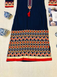 Navy Blue Embroidered Kurta ( Women )