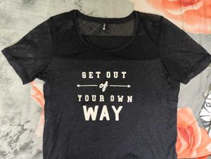 Typography Print Top With Mesh Detail