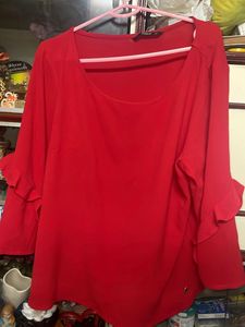 ONLY Red Ruffle Sleeve Top