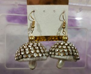 SILK THREAD STONE CHAIN HANGING EARRINGS