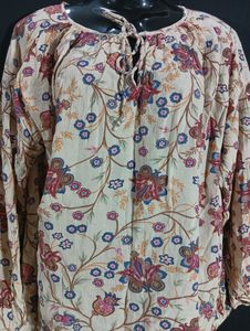 Chaps Woman Beige Floral Cotton Top | Bust 54 | Wa