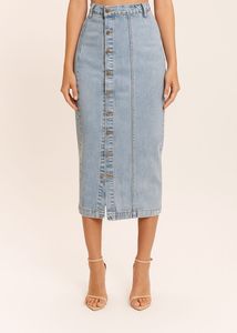 Denim Blue Button-Front Skirt