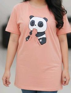 Cute Panda Peach Tshirt For Women