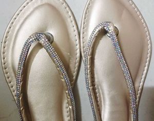 Sparkly Gold Crystal Embellished Flip Flops