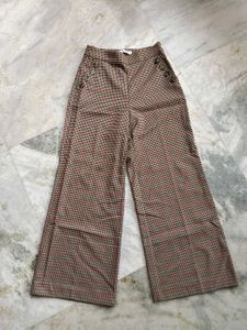 MANGO Checked Wide Leg Trousers