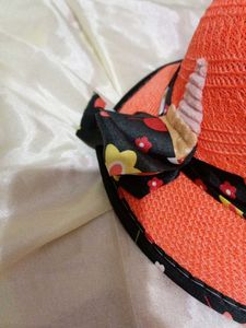 Orange Hat With Black Ribbon