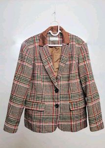 Vintage-Inspired Plaid Blazer with Elbow Patch