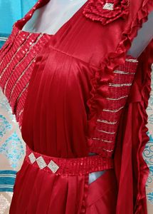 Red Partywear Ready To Wear Saree