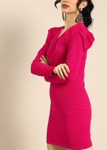 Hot Pink Ruched Sleeve Mini Dress