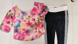 Floral Top &amp; Black Pants Set