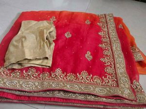 Elegant Red &amp; Orange Saree