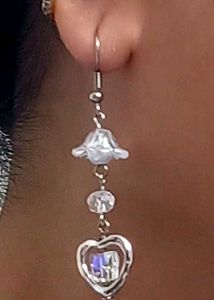 Handmade Heart Earrings with Clear Butterfly