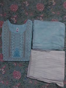 Sky Blue Ladies Cotton Embroidered Kurta Set