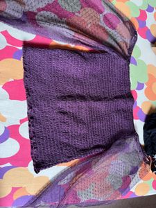 [34B] Purple Sheer Sleeve Top