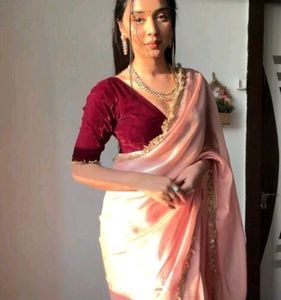 Elegant peach Saree with Velvet Blouse