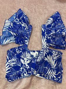 Blue Floral Print coord set (size- XS)