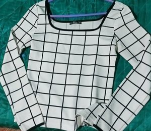 Shein white full sleves square neck top