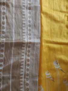 Yellow Printed Saree without blouse