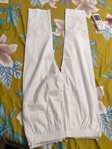 White Embroidered Pure Cotton Chikankari Pants