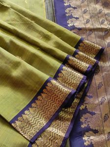 Olive Green And coffee brown korvai silk Saree