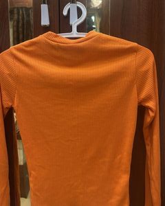 Orange Ribbed Long Sleeve Top
