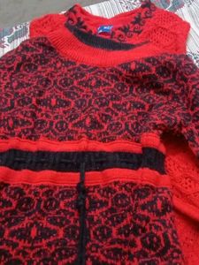 Red Knitted Girls Cardigan Set