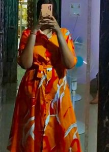 Orange Patterned Shirt Dress