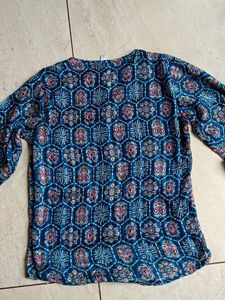 Blue Patterned Bell Sleeve Blouse