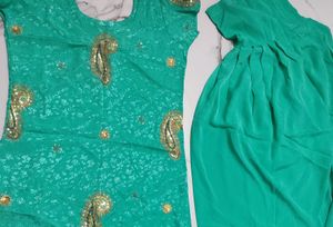 Teal &amp; Gold Embellished Salwar Kameez