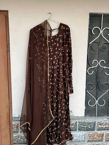 Elegant Brown Printed Anarkali Kurta