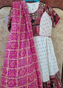 White & Pink Chaniya choli with duppata