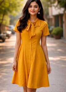 Mustard Shirt Dress with a waist belt