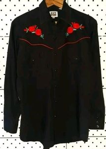ELYCATTLEMAN COWBOY WESTERN EMBROIDERED ROSE SHIRT
