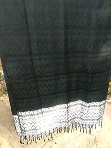 Black Patterned Shawl with Fringe