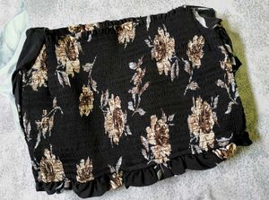 Floral Print Smocked Black Dress