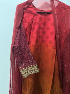 Gradient Red &amp; Orange Kurta Set