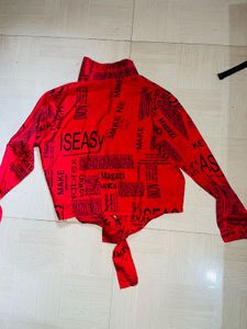 Red Newspaper Print Top