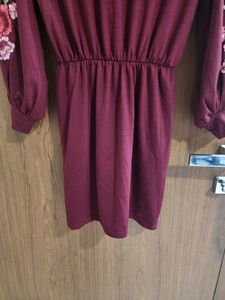 Burgundy Dress With Floral Sleeves