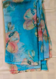 Blue Floral Print Saree