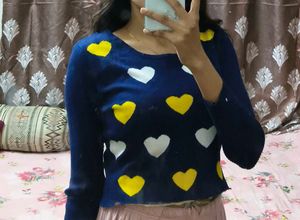 Heart Print Knit Sweater
