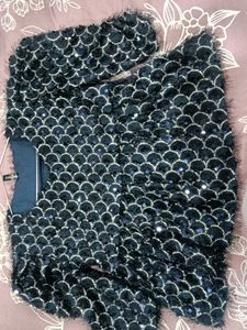 Navy Blue Crop Top With Glitter Work On It.